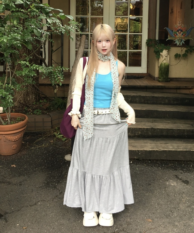 ティアードサマーロングスカート GRAY