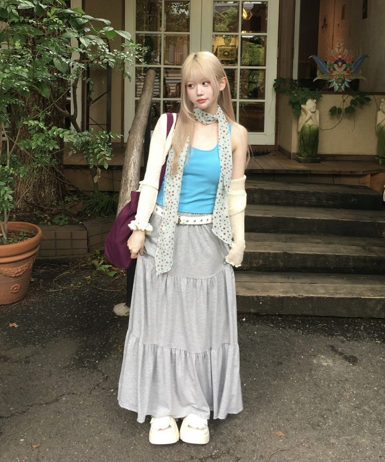 ティアードサマーロングスカート GRAY