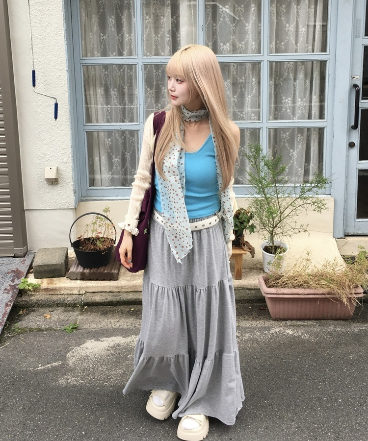 ティアードサマーロングスカート GRAY