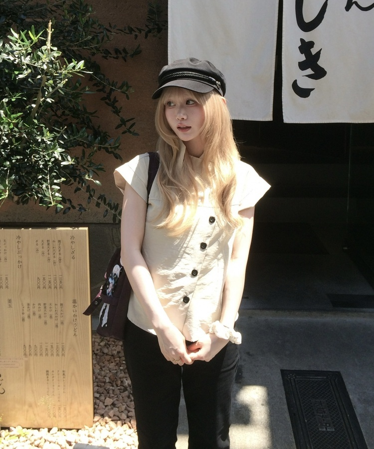 ハイネックボタンシャツ BEIGE