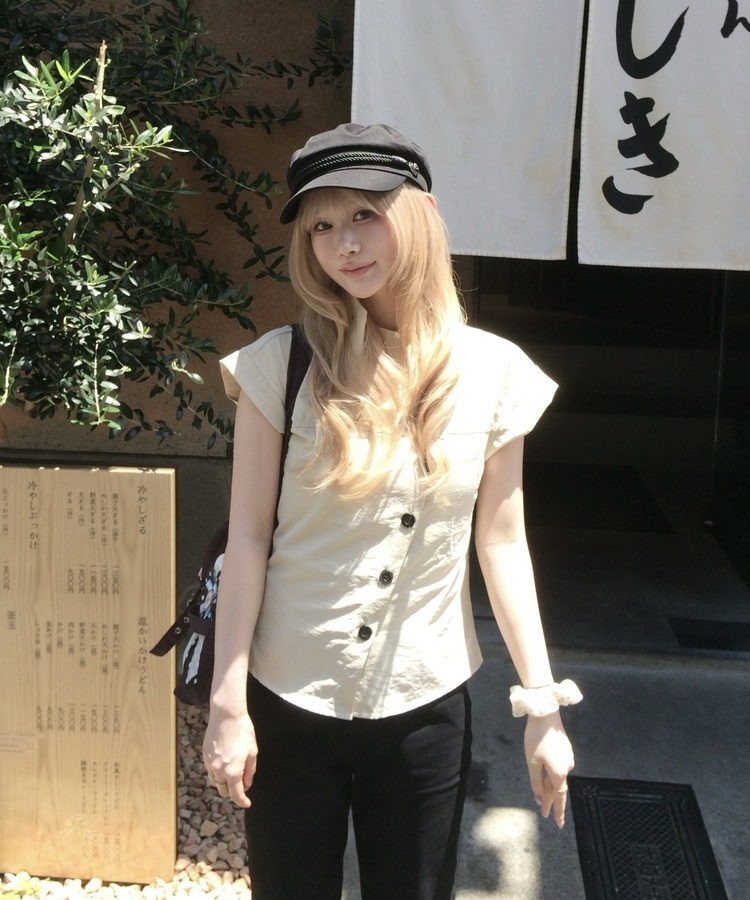 ハイネックボタンシャツ BEIGE