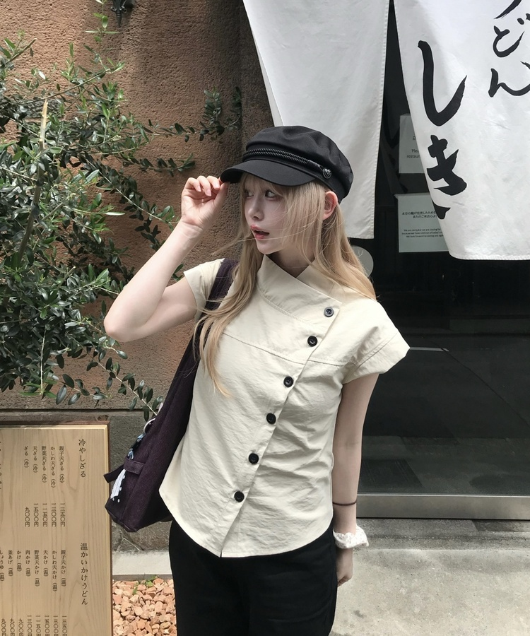 ハイネックボタンシャツ BEIGE