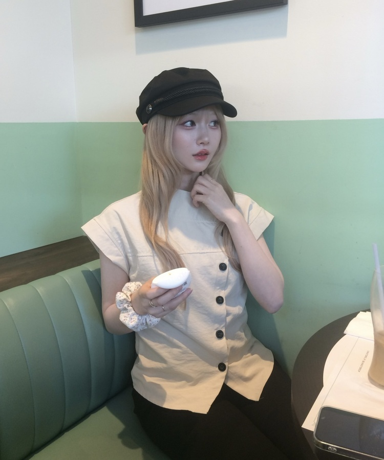 ハイネックボタンシャツ BEIGE