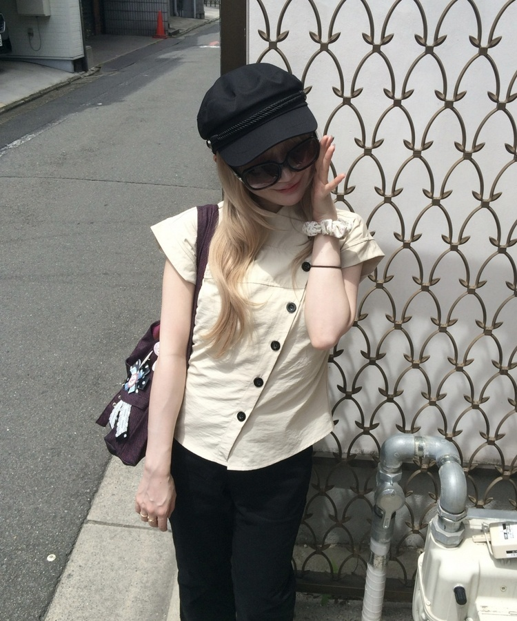 ハイネックボタンシャツ BEIGE