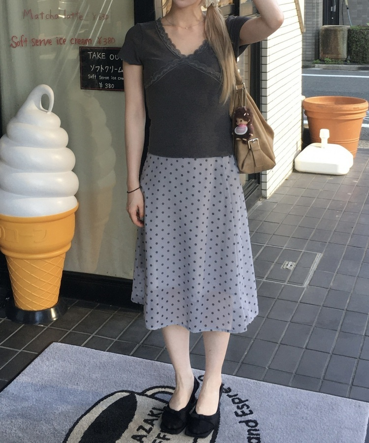 ドット柄シフォンミディスカート GREY