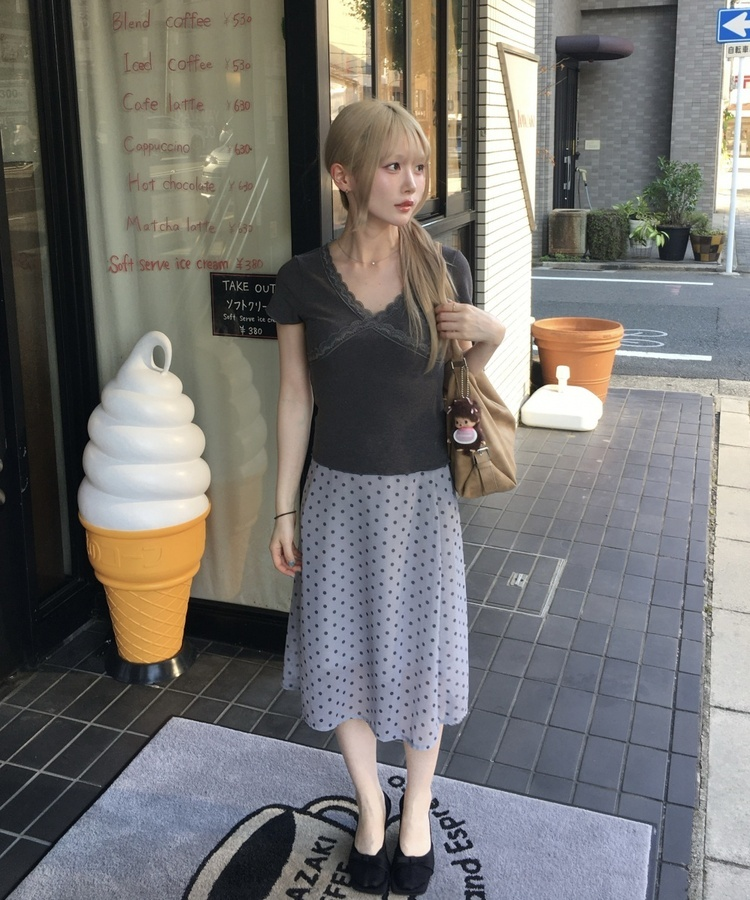 ドット柄シフォンミディスカート GREY