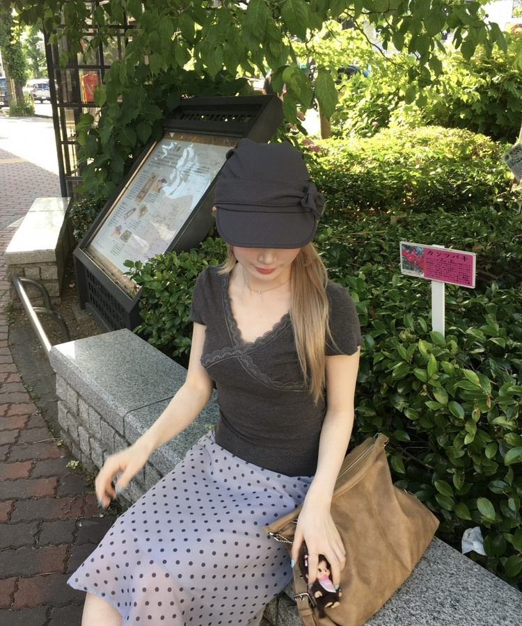 ドット柄シフォンミディスカート GREY