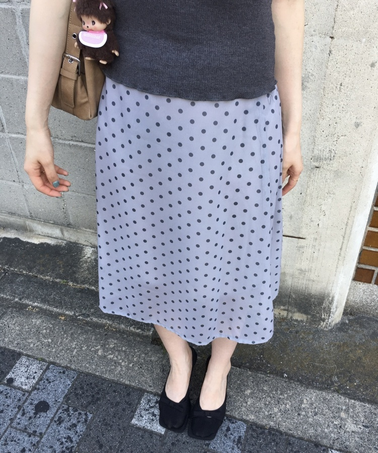 ドット柄シフォンミディスカート GREY