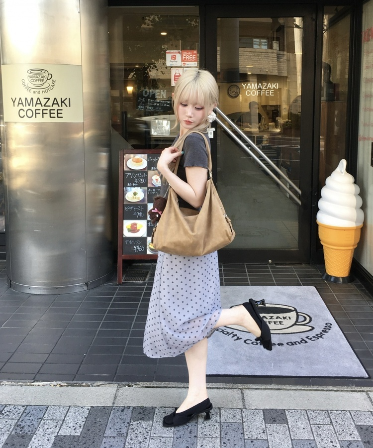 ドット柄シフォンミディスカート GREY