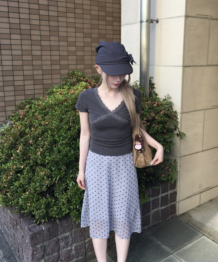 ドット柄シフォンミディスカート GREY