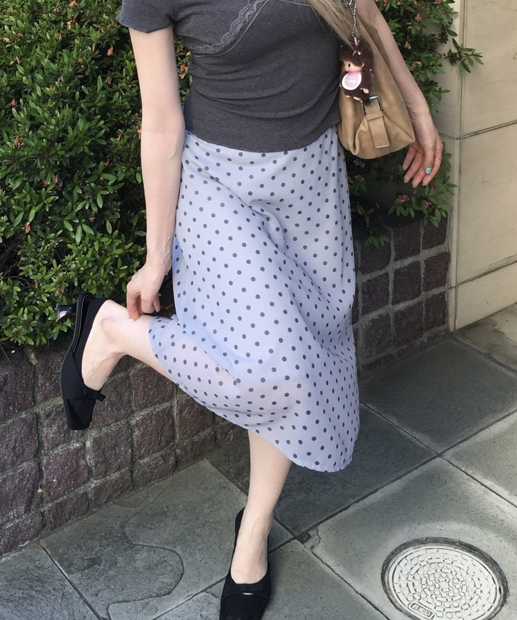 ドット柄シフォンミディスカート GREY