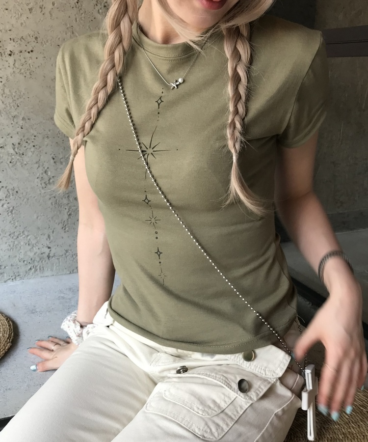 スターレタリングセミクロップTシャツ KHAKI