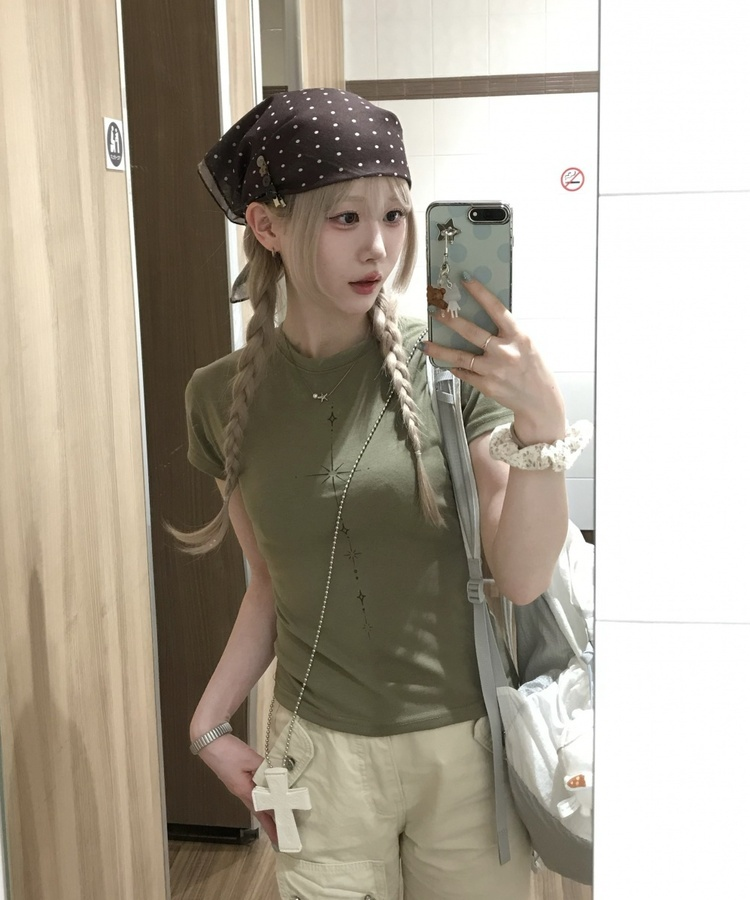 スターレタリングセミクロップTシャツ KHAKI