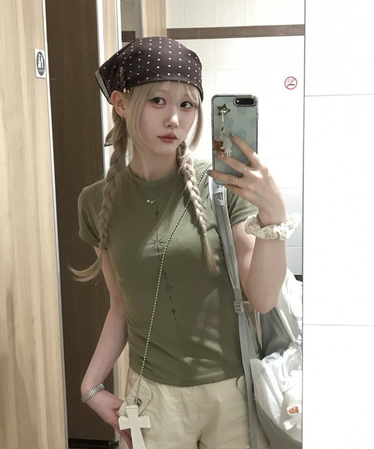 スターレタリングセミクロップTシャツ KHAKI
