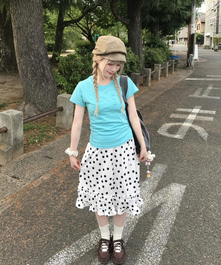 ドットフリルミディスカート WHITE