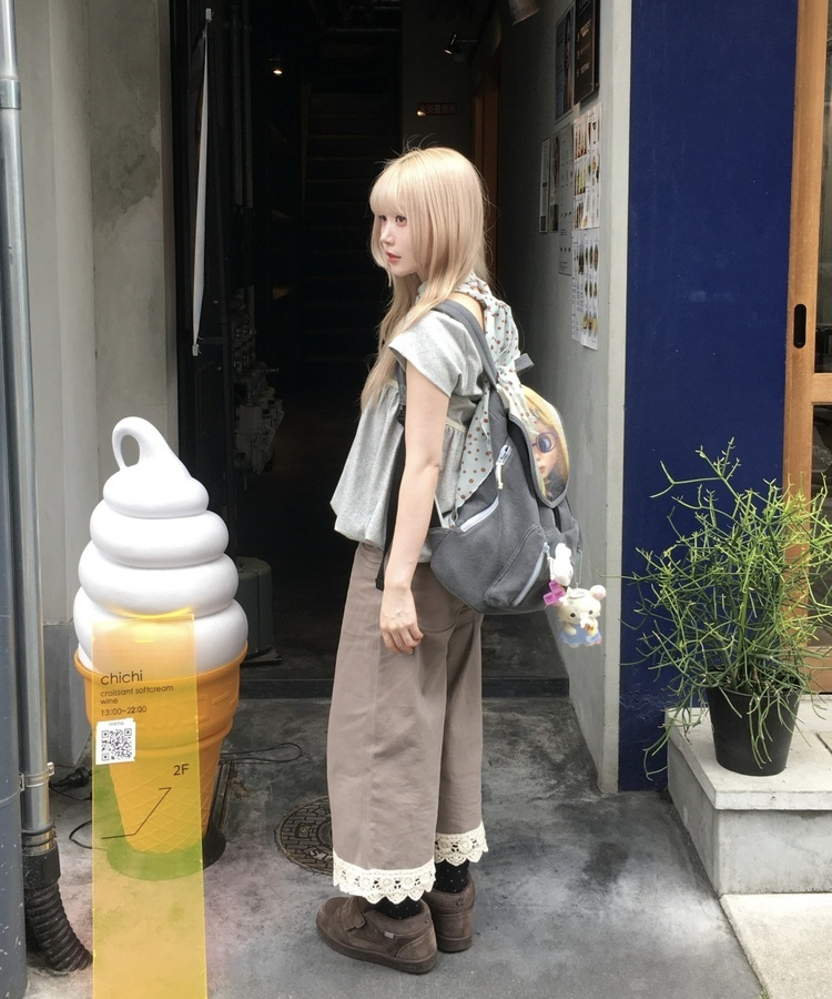 シャーリングバルーン半袖ブラウス LIGHT GRAY
