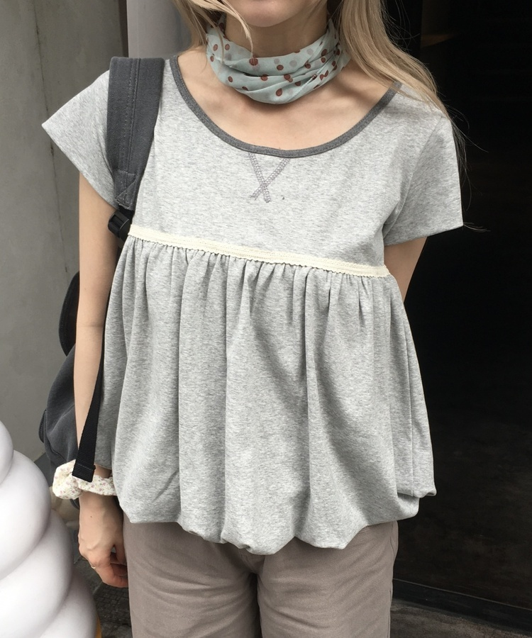 シャーリングバルーン半袖ブラウス LIGHT GRAY