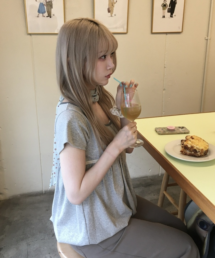 シャーリングバルーン半袖ブラウス LIGHT GRAY