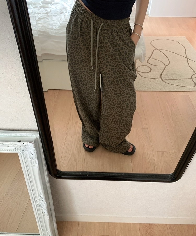 レオパードワイドバンディングパンツ BROWN