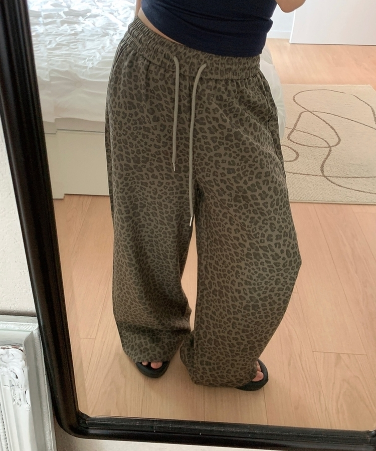 レオパードワイドバンディングパンツ BROWN