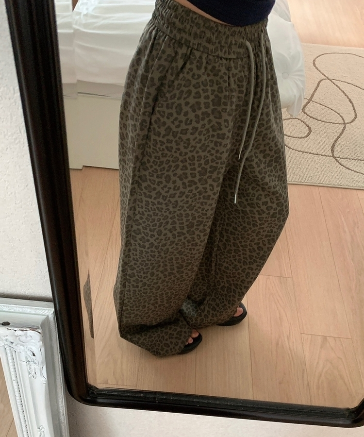 レオパードワイドバンディングパンツ BROWN