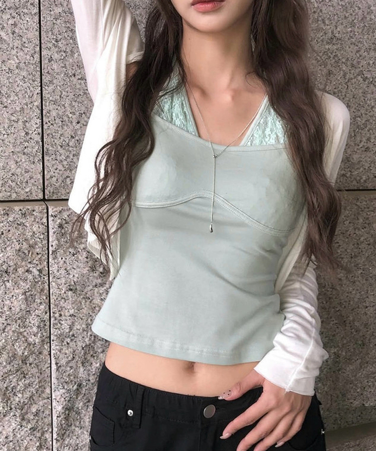 レースレイヤードホルターキャミソール MINT