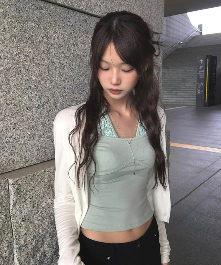 レースレイヤードホルターキャミソール MINT