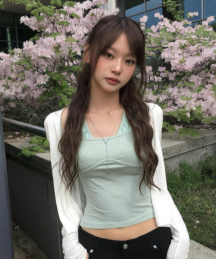 レースレイヤードホルターキャミソール MINT