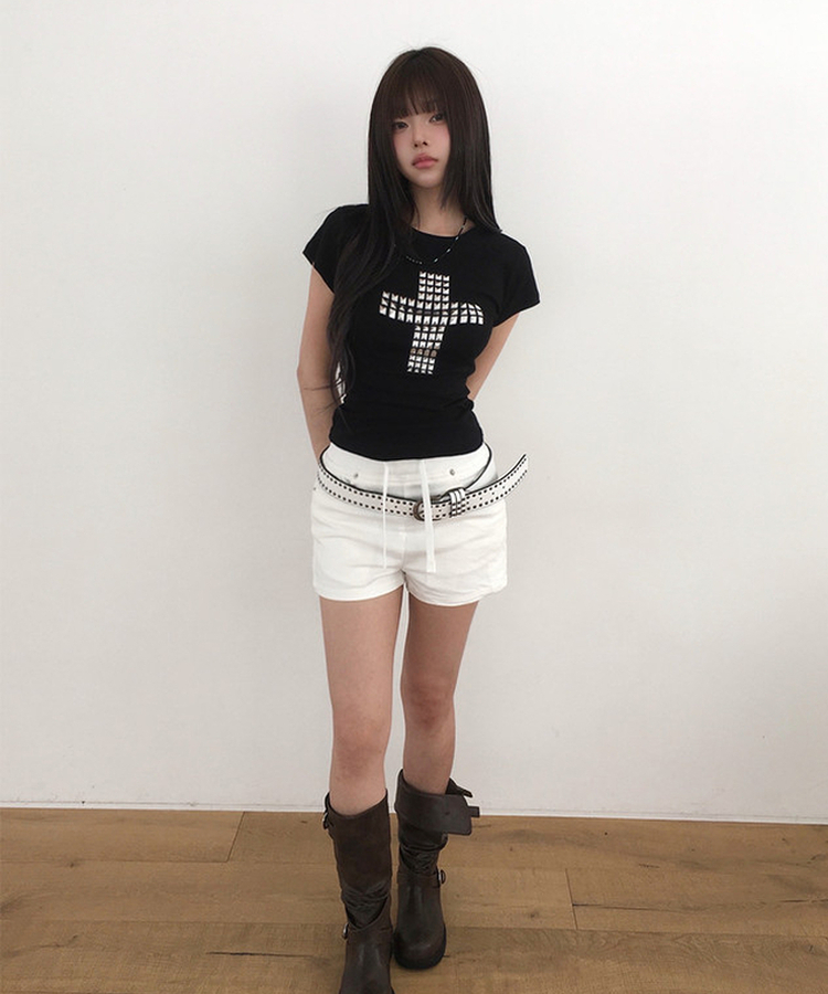 リベットワイドショートパンツ WHITE
