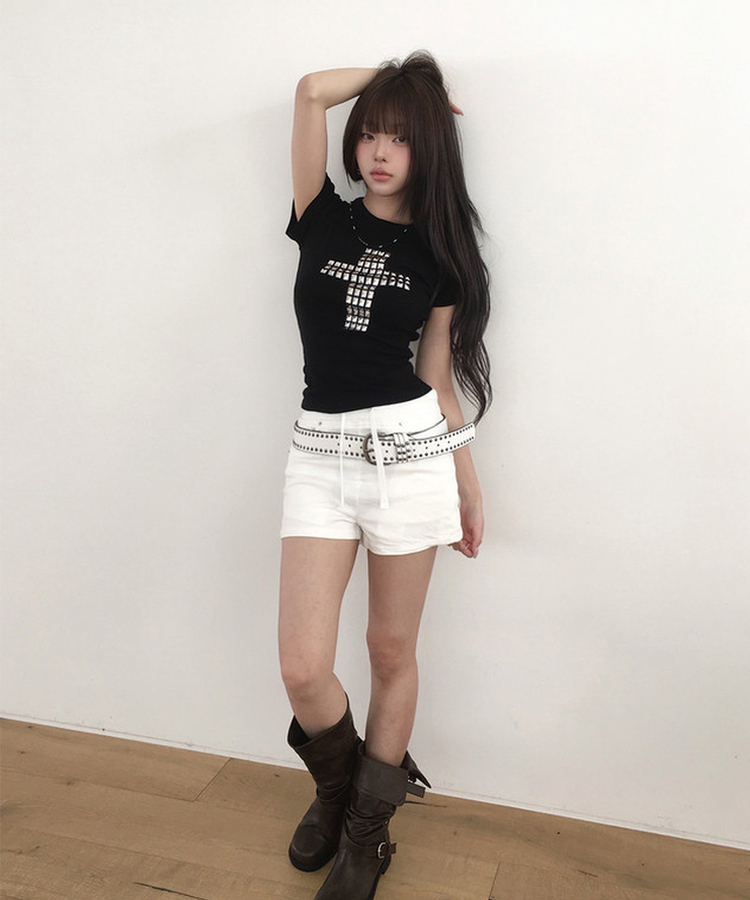 リベットワイドショートパンツ WHITE