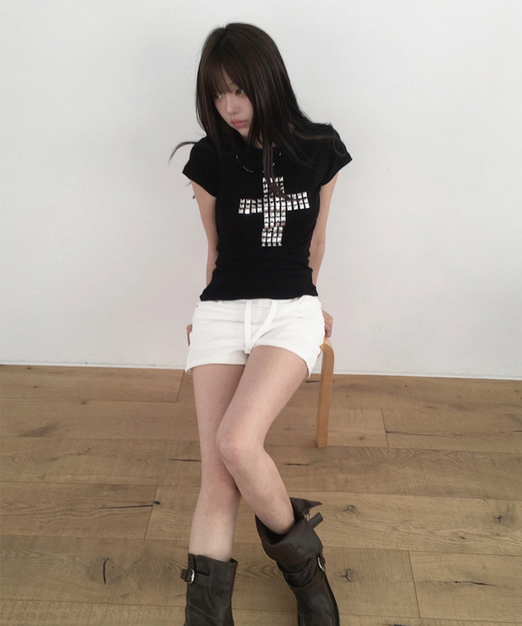 リベットワイドショートパンツ WHITE