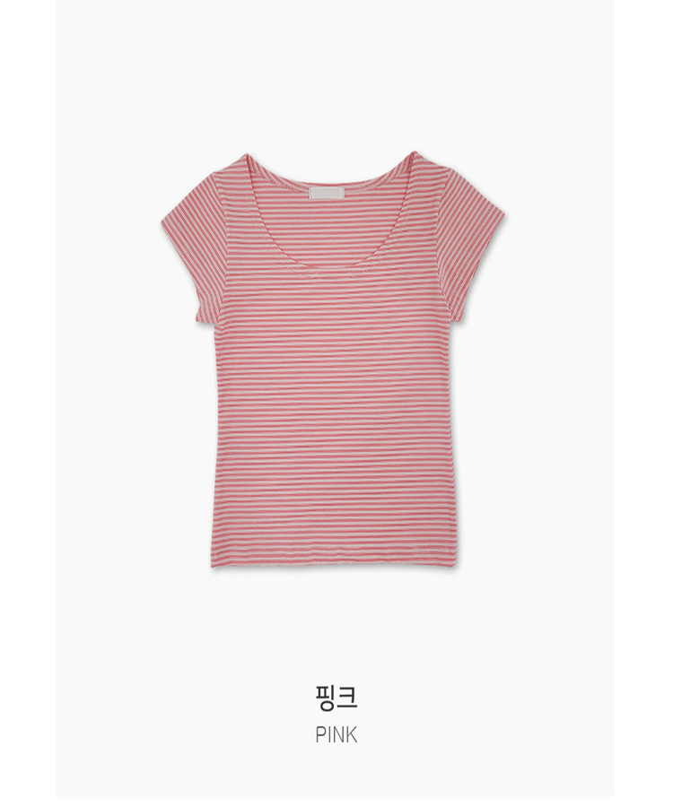ストライプUネックキャップスリーブTシャツ