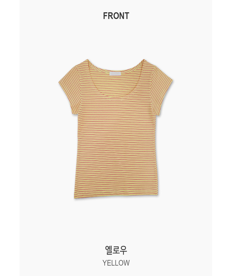 ストライプUネックキャップスリーブTシャツ