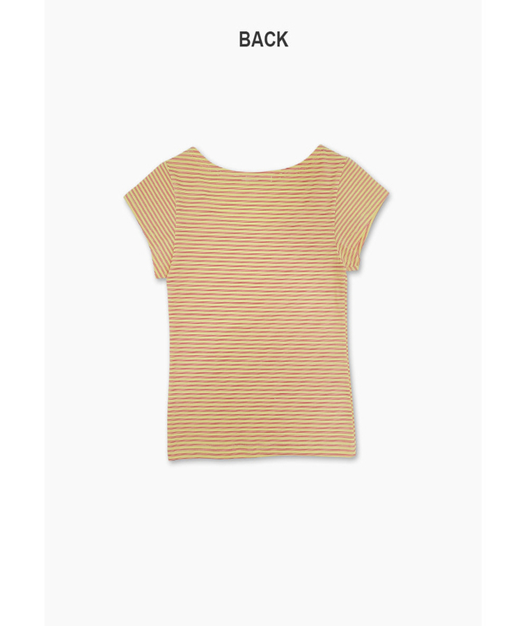 ストライプUネックキャップスリーブTシャツ