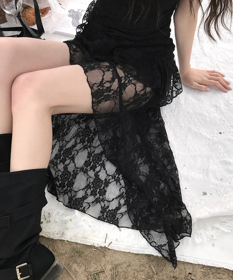 レースアシメスリムワンピース BLACK