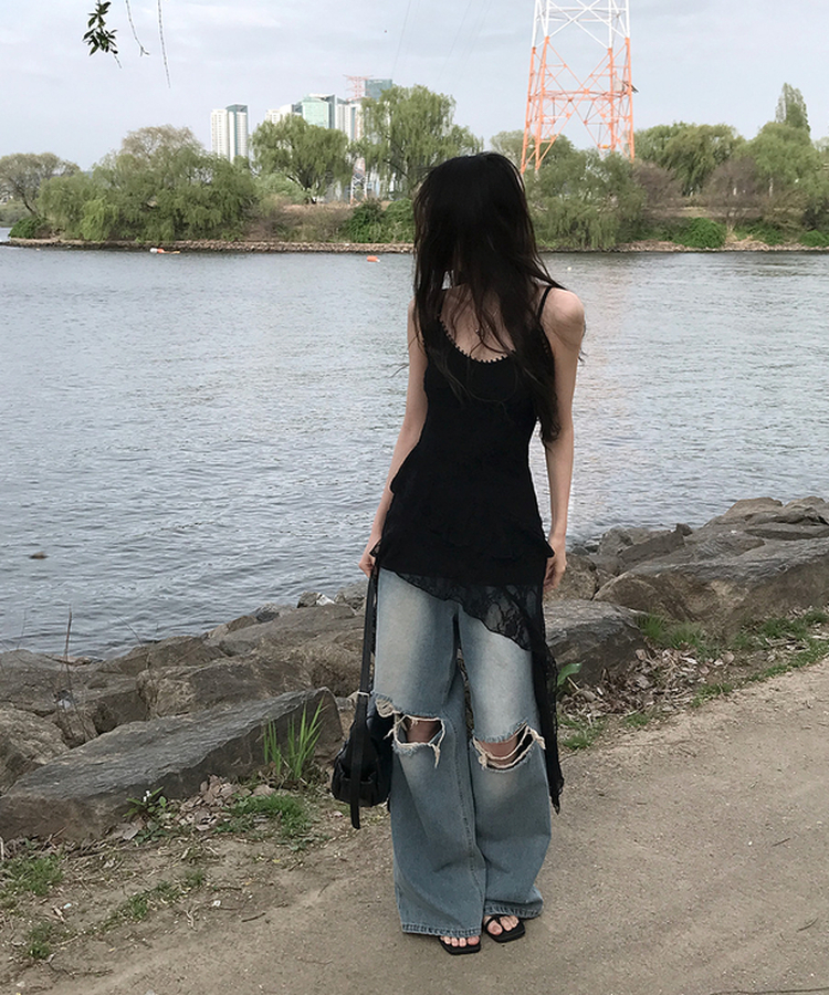レースアシメスリムワンピース BLACK