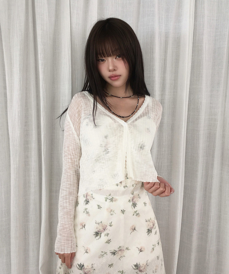 Vネックリブカーディガン(5color) IVORY