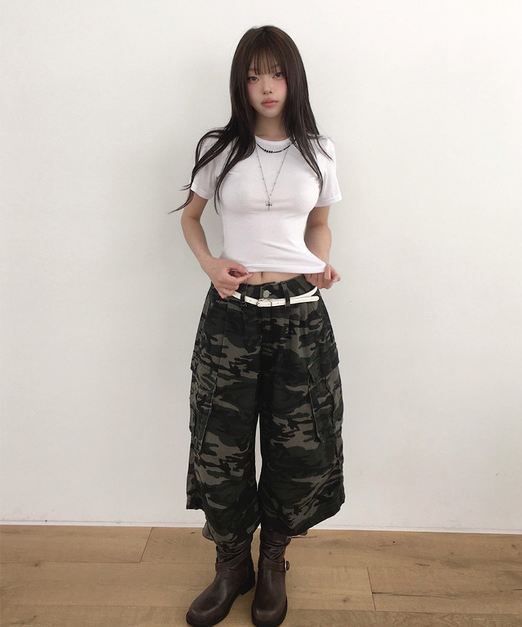 ラウンドスリムクロップ半袖Tシャツ(7color) WHITE