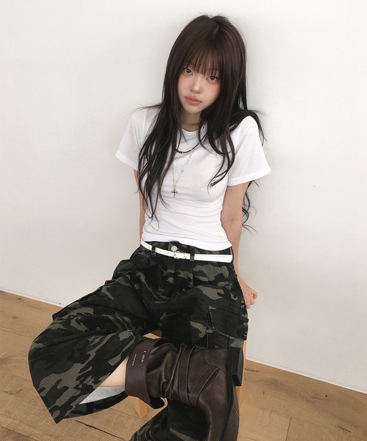 ラウンドスリムクロップ半袖Tシャツ(7color) WHITE