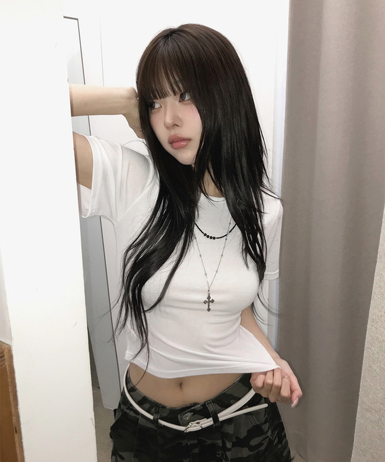 ラウンドスリムクロップ半袖Tシャツ(7color) WHITE