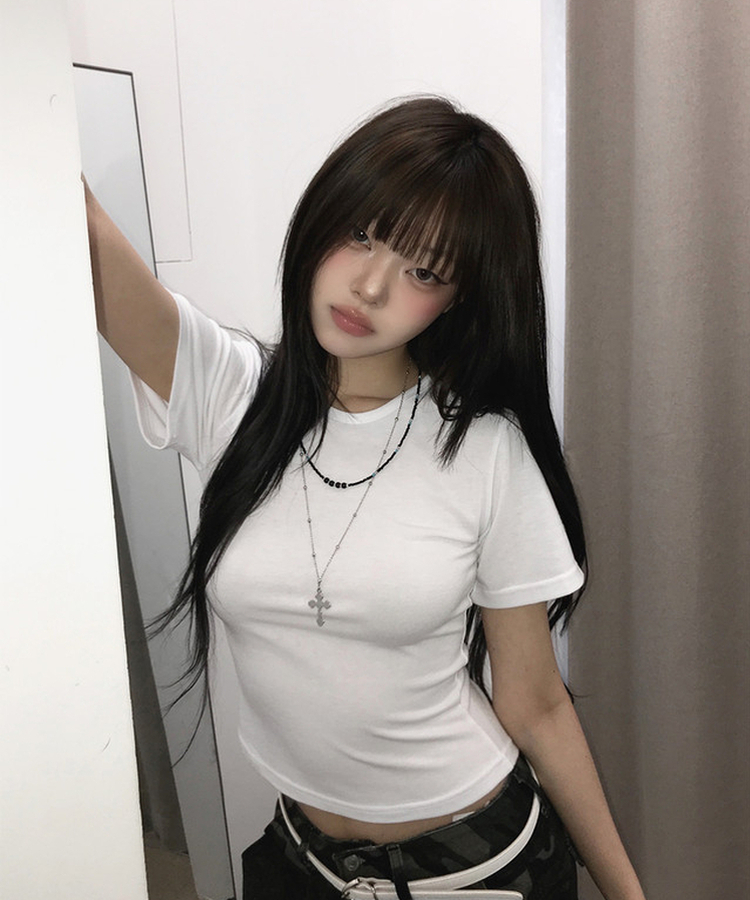 ラウンドスリムクロップ半袖Tシャツ(7color) WHITE