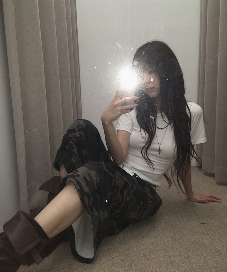 ラウンドスリムクロップ半袖Tシャツ(7color) WHITE