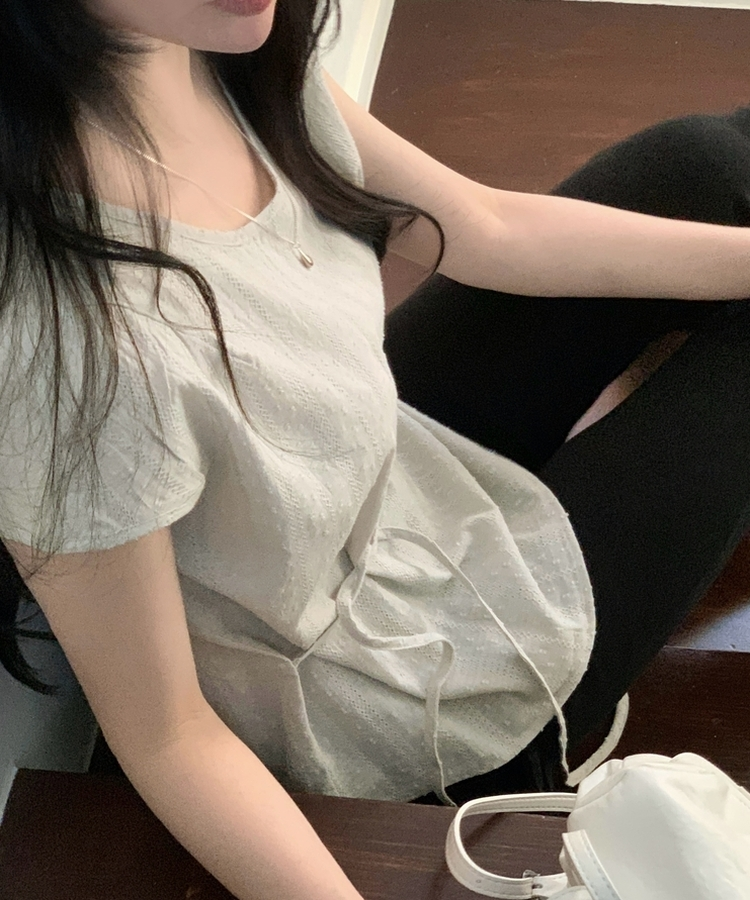 Made 링클 레이스 허리끈 캡소매 반팔 블라우스 4color 민트