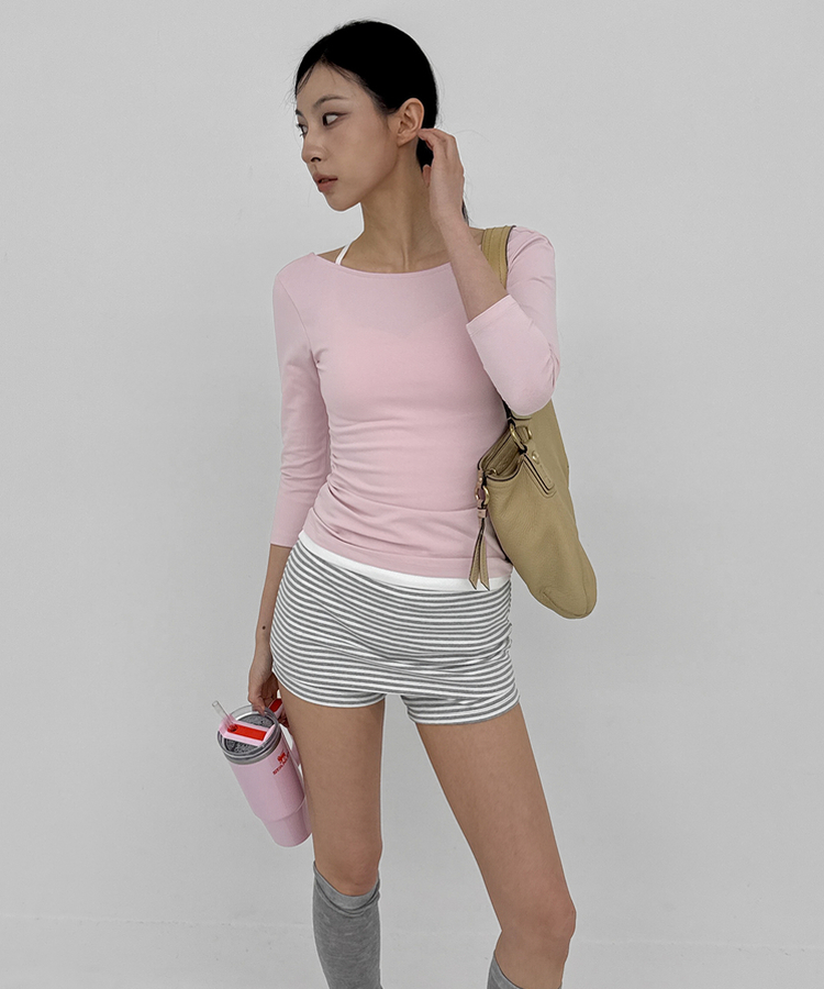 ストライプミニスカートパンツ MELANGE GRAY