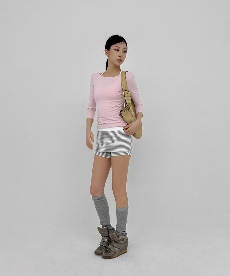 ストライプミニスカートパンツ MELANGE GRAY