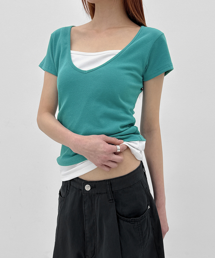 ディープVネック半袖Tシャツ(5color) BLUEGREEN