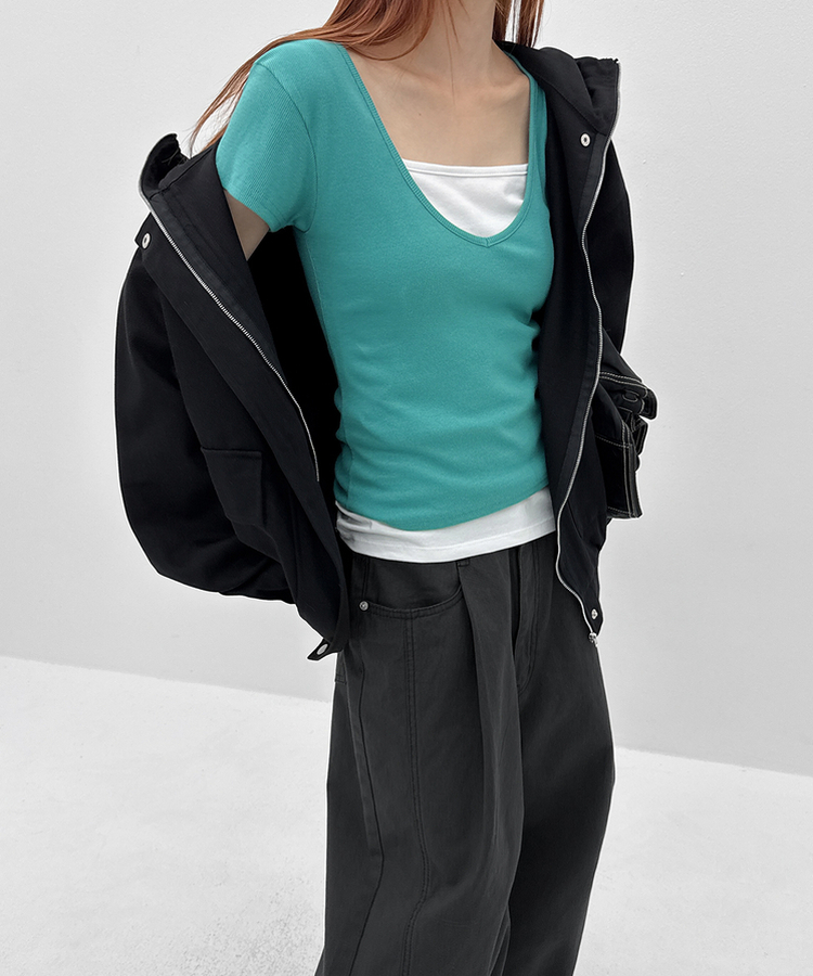 ディープVネック半袖Tシャツ(5color) BLUEGREEN