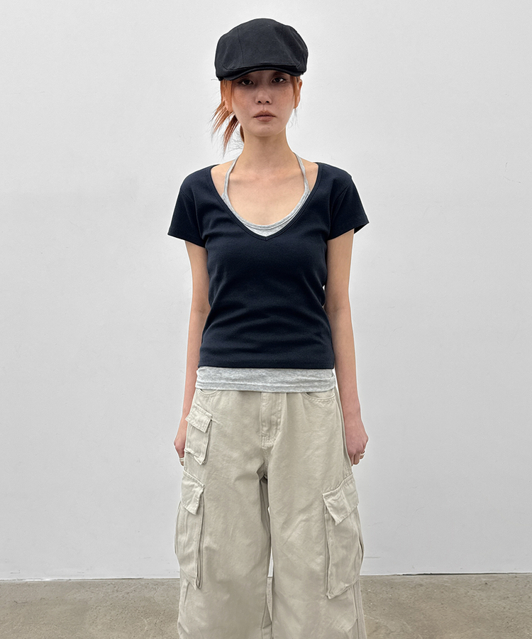 ディープVネック半袖Tシャツ(5color) NAVY