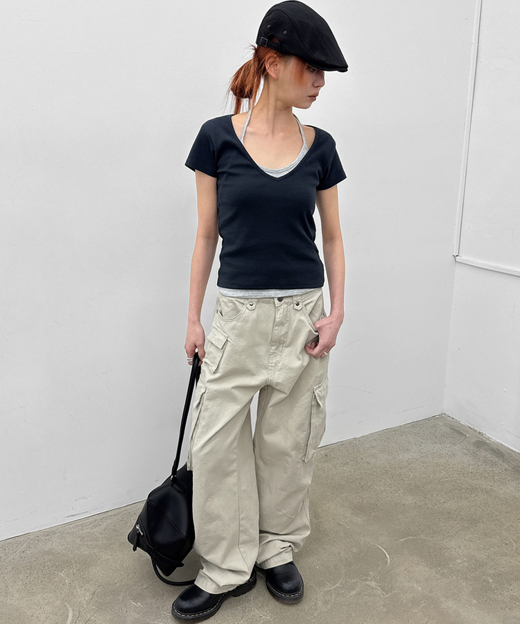 ディープVネック半袖Tシャツ(5color) NAVY