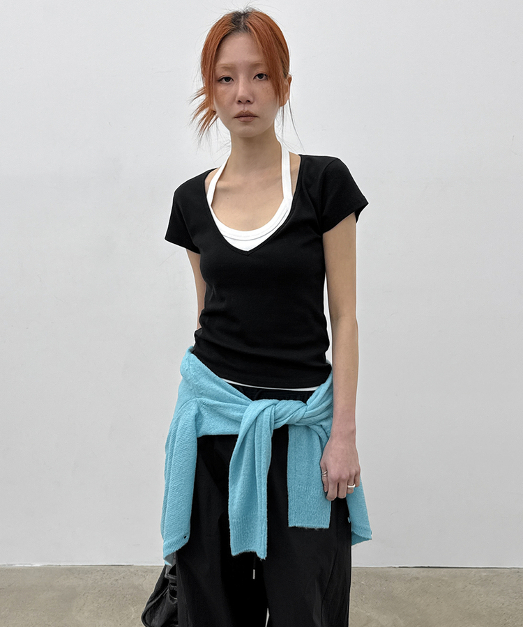 ディープVネック半袖Tシャツ(5color) BLACK